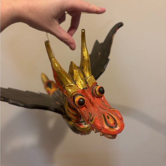 Handcrafted wooden Dragon Sculpture - Red and Gold - Picture 4 of 6